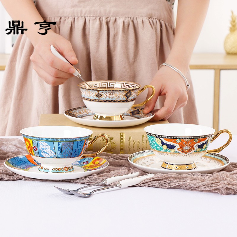 鼎亨骨瓷咖啡杯带勺欧式小 英式下午茶杯碟 花茶杯下午茶具红