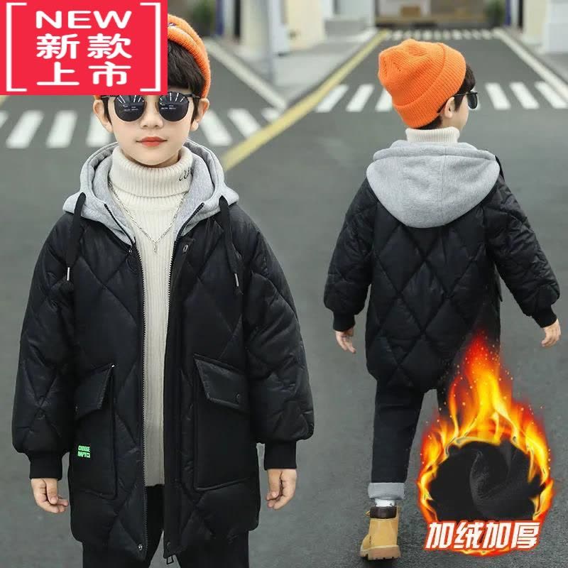 可莉允男童冬装棉衣中长款2022新款儿童加绒加厚棉袄洋气小男孩羽绒棉服图片