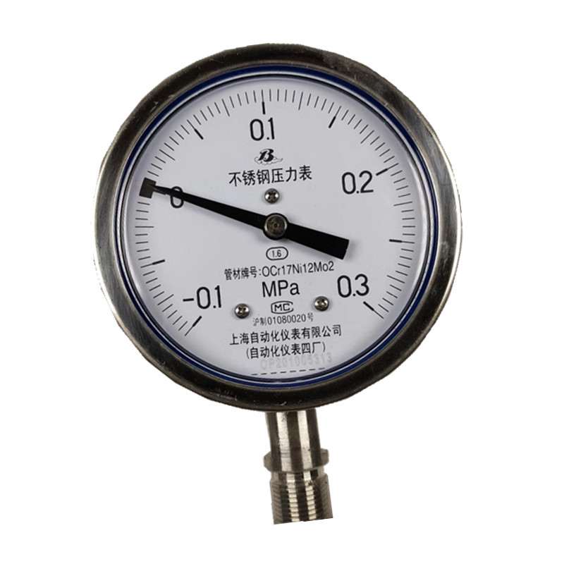 上自仪不锈钢压力表/ 隔膜/耐震式Y-100BF 接口M20×1.5 量程-0.1-0.3Mpa带三色环