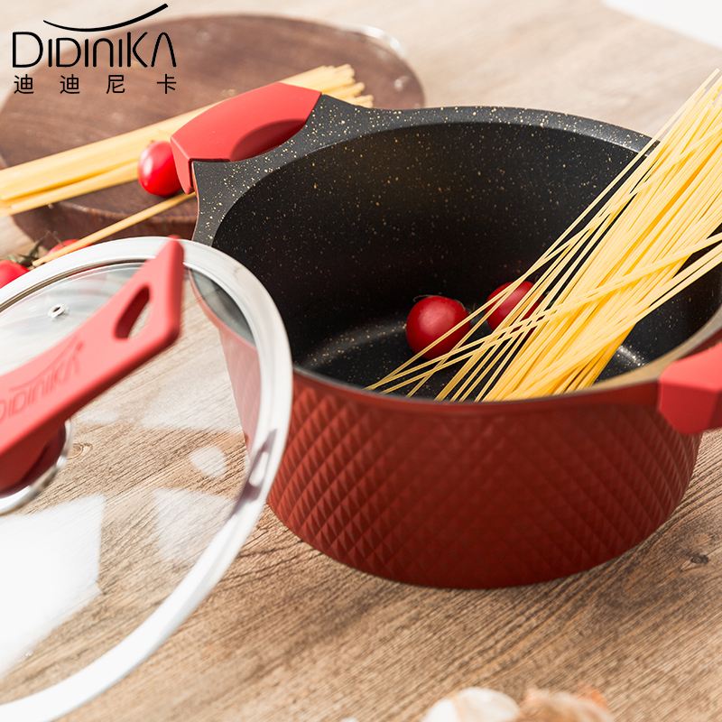迪迪尼卡(Didinika) 麦饭石汤锅蒸锅两用不粘锅电磁炉燃气灶适用家用炖锅24cm