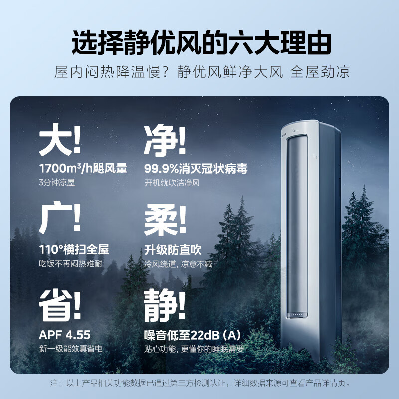 美的(Midea)空调3匹p静优风新一级智能全直流变频冷暖立式柜机节能省电客厅家用圆柱KFR-72LW/N8HY1-1