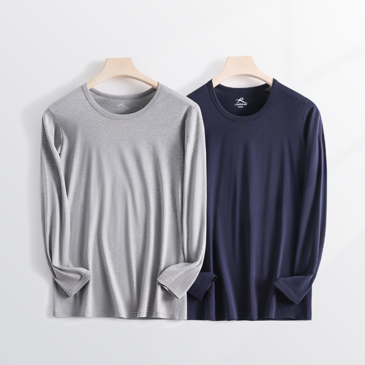 浪莎男士秋衣莫代尔上衣打底衫薄贴身棉毛衫新款线衣保暖内衣套衣 175(XL) 麻灰+丈青