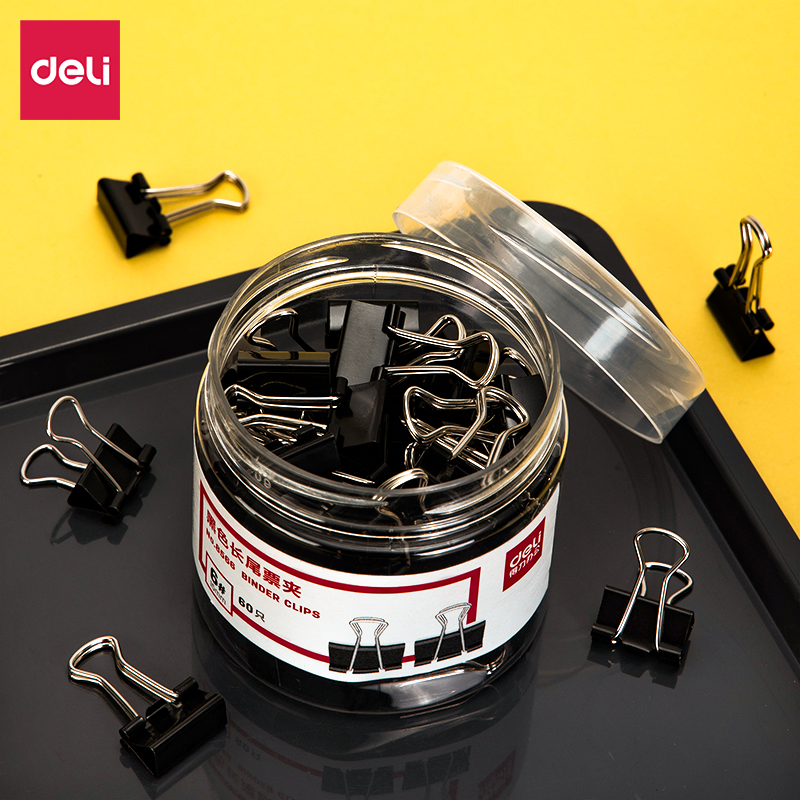得力(deli) 8566-6#黑色长尾票夹15mm (60只/筒) 单位:筒高清大图