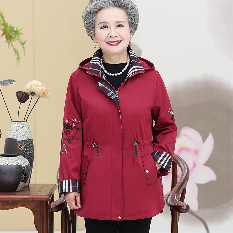 迪鲁奥（DILUAO)中老年人女秋装外套60岁70奶奶装宽松风衣老人衣服妈妈春秋上衣80_617 红色 4XL(建议135-145斤)