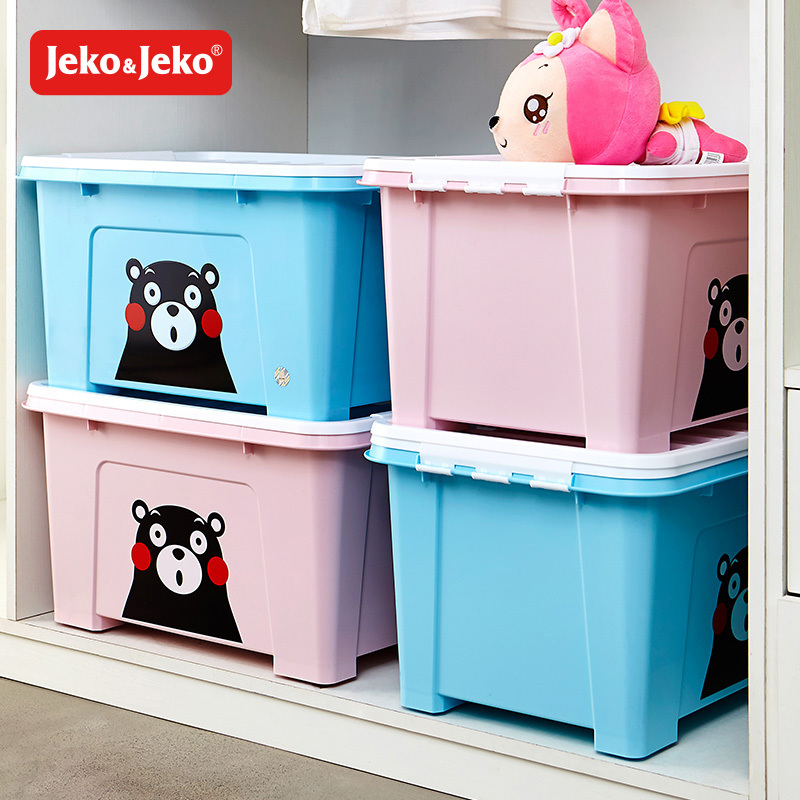 JEKO&JEKO酷ma萌熊本熊卡通特大号50L塑料收纳整理箱玩具衣服储物箱带滑轮盒子SWB-5458