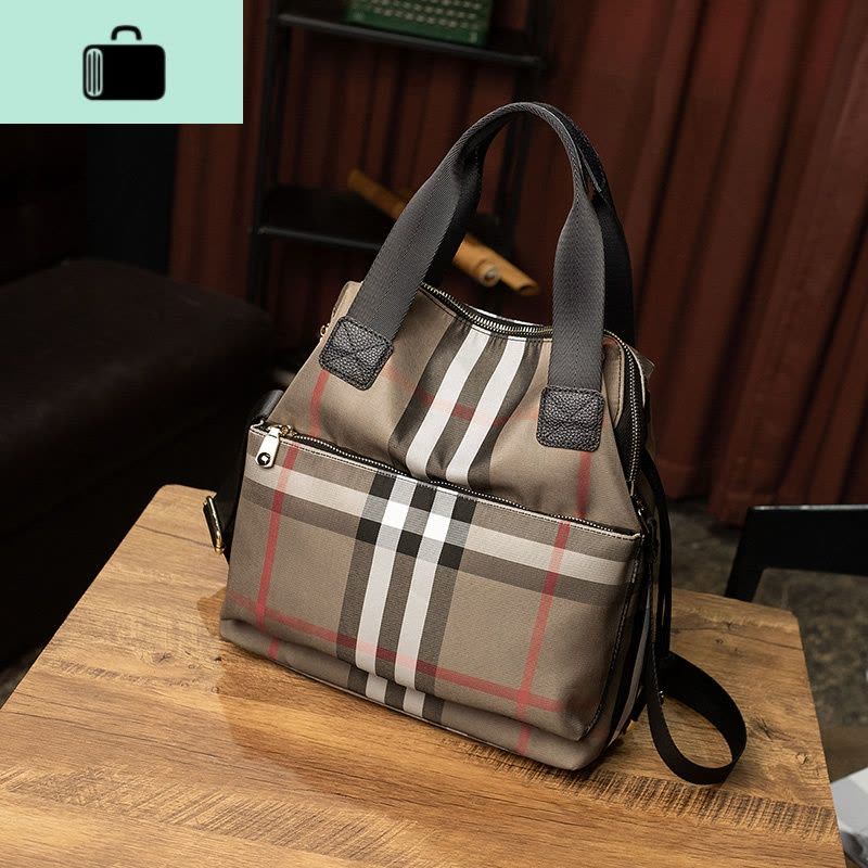 帆布斜跨包女2020新款时尚大容量牛津布多功能格子包手提单肩包包NEW LAKE女斜挎包图片