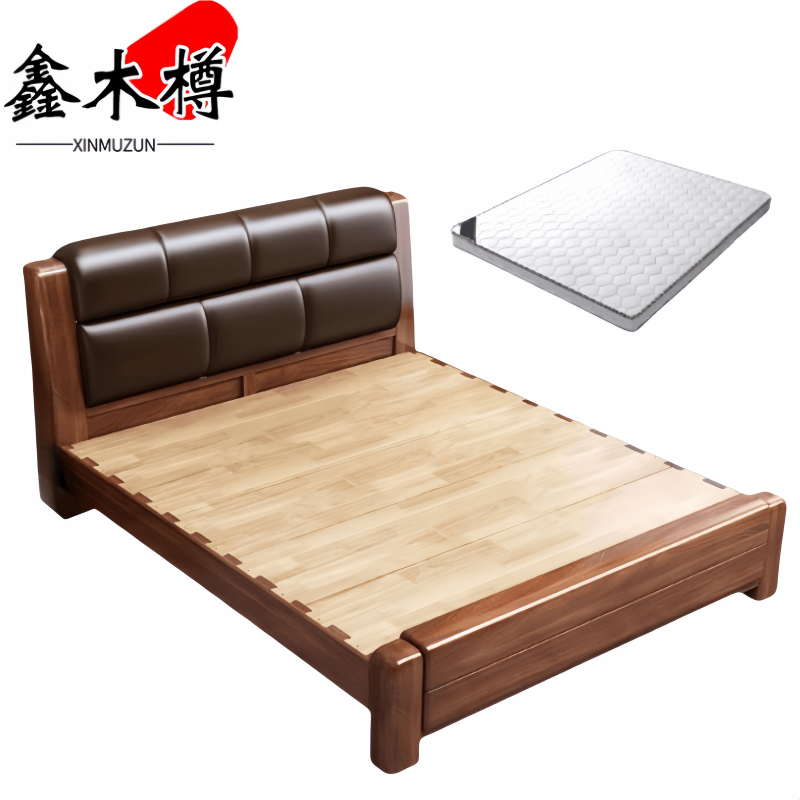鑫木樽实木床1.5米+床垫套高清大图