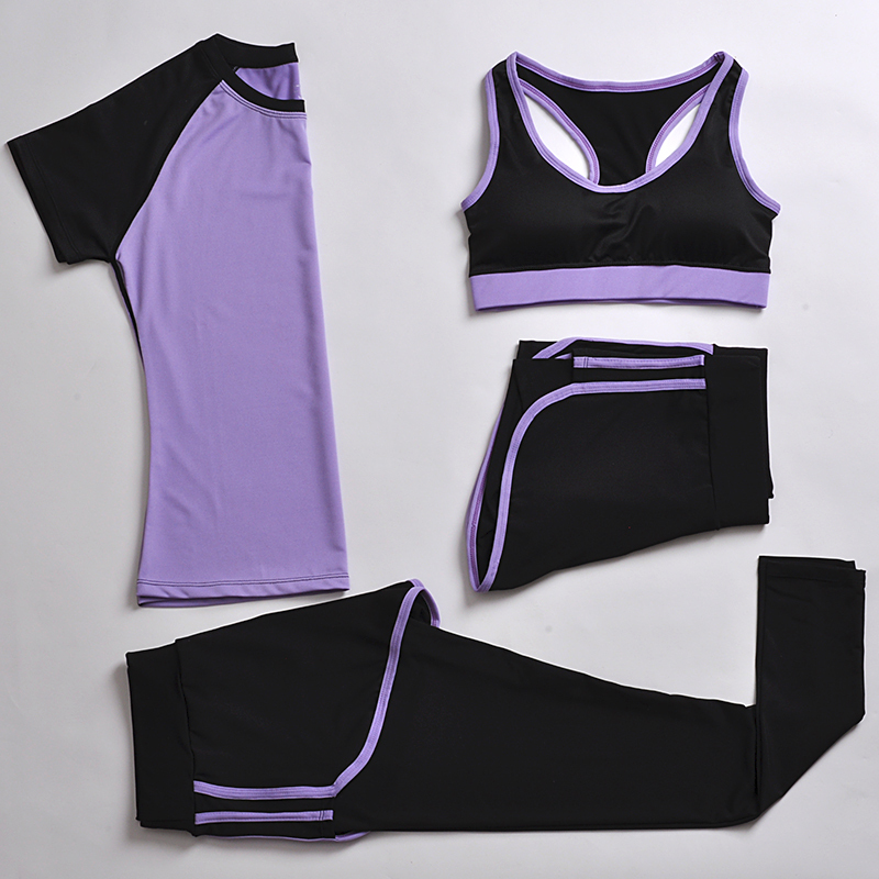 夏季运动套装女瑜伽服运动三件套跑步健身服速干运动短裤防震背心