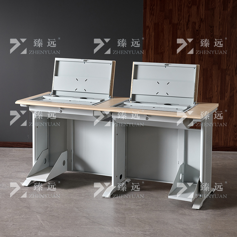 臻远 ZY4012420 隐藏式翻转电脑桌培训桌办公桌C款双人位