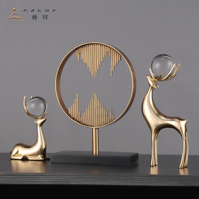 雅尊(AZERA)轻奢铜摆件纯铜组合装鹿工艺品客厅玄关电视柜酒柜装饰品样板房摆设