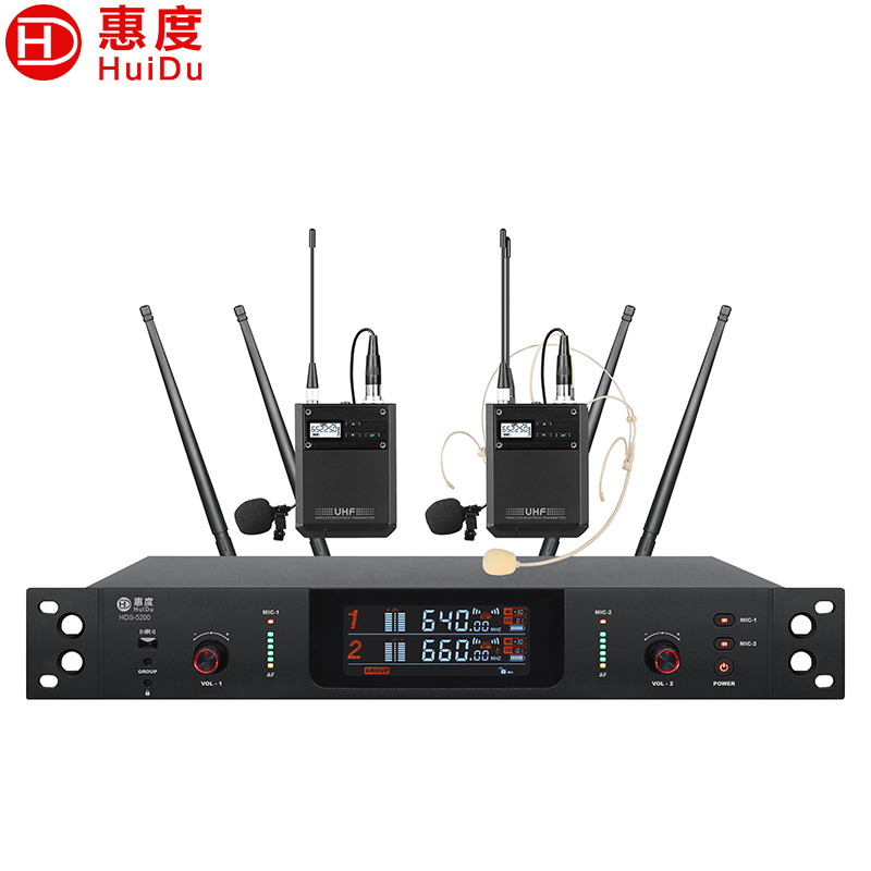 惠度(HuiDu)HDS-5200专业无线话筒一拖二真分集麦克风会议演讲舞台婚庆主持学校操场户外演唱话筒领夹款高清大图