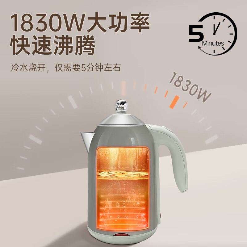 格来德(Grelide)D1701K烧水壶恒温家用电热水壶304不锈钢双层电水壶保温大容量1.7L开水壶防干烧 灰色高清大图