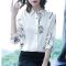 2021春重磅仿真丝女款衬衫长袖玫瑰印花时尚洋气大码缎面上衣 白色 M 建议90-105斤