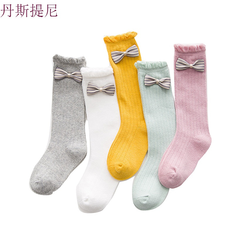 春秋夏季儿童长筒袜女童纯棉中高筒女宝宝松口长袜子公主风堆堆袜