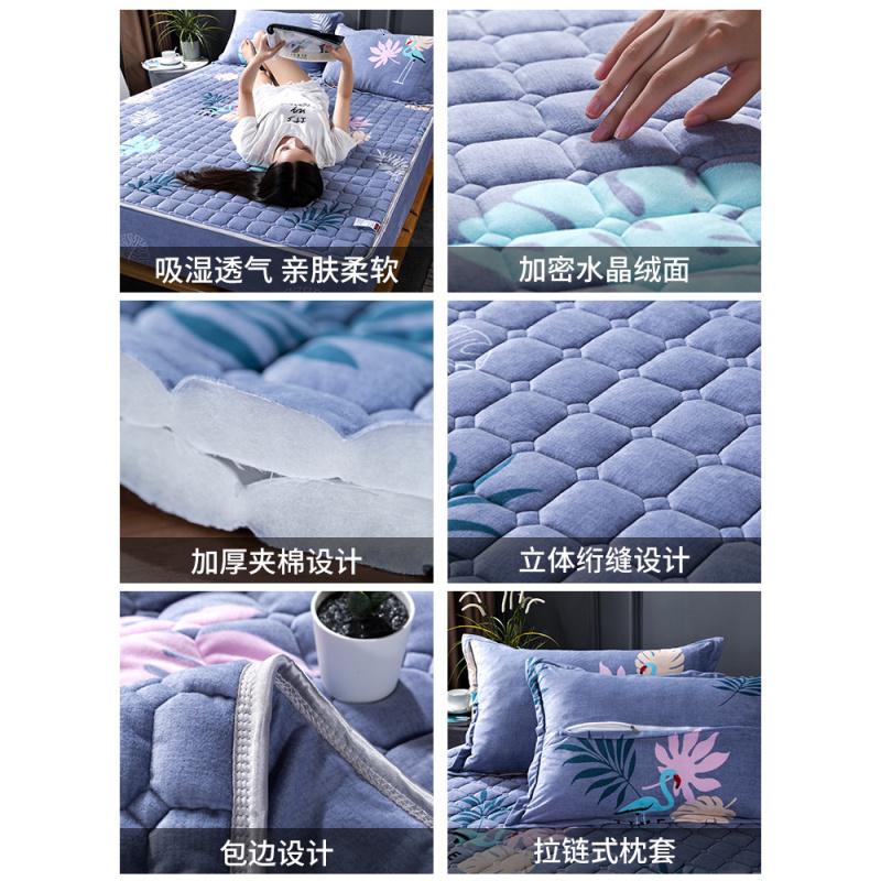 美帮汇冬季珊瑚单件加绒床笠床套加厚保暖夹棉床罩防滑固定高清大图