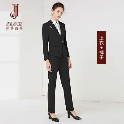 经典故事春季办公室通勤修身西服女士外套+长裤