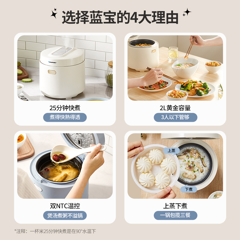 蓝宝(BLAUPUNKT)电饭煲电饭锅2-3人2升小型家用迷你智能煮饭锅