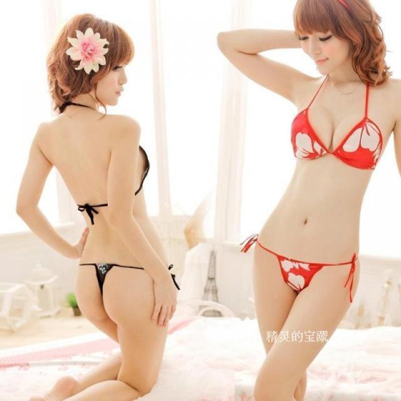 樱花三点透视蕾丝诱惑套装乳罩比基尼性感大码情趣内衣女式火辣骚