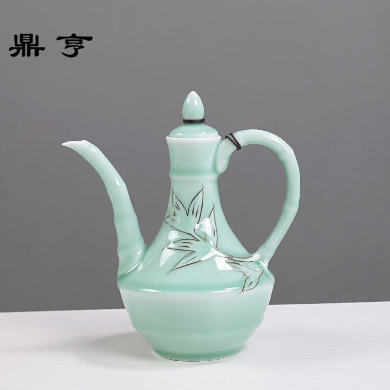 鼎亨陶瓷酒具套装 青瓷白酒杯分酒器温酒器烈酒杯 复古温酒壶中式