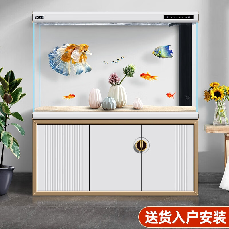 鱼缸水族箱客厅大型隔断轻奢家用智能玻璃底滤超白生态落地