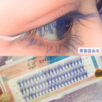 彩色睫毛超自然仿真浓密单簇嫁接假睫毛蓝紫混彩朵毛备注颜色