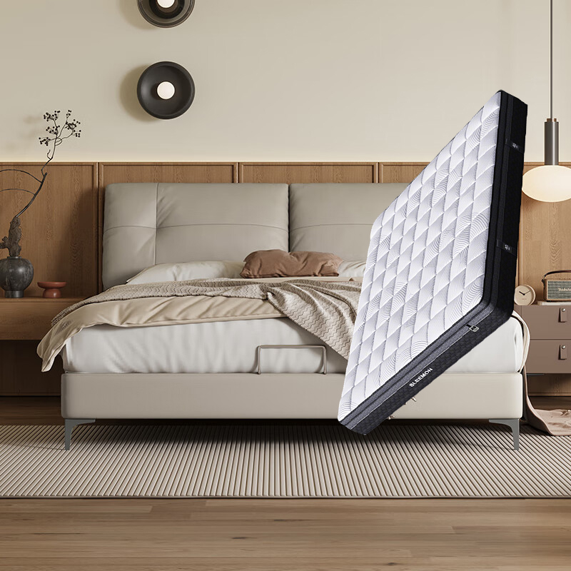 喜临门缓缓+白骑士喜礼床垫 皮床主卧真皮大床婚床家具 云雾米+白骑士喜礼床垫1.5*2米