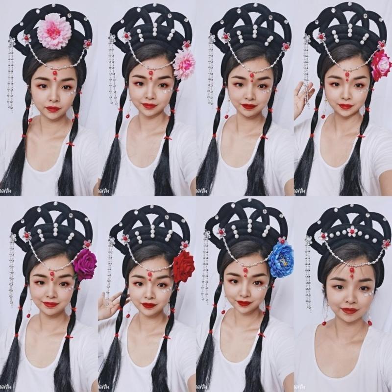 1号戏剧头饰假发戏曲花旦头古代小姐发饰黄梅戏头饰古装仙女嫦娥头饰