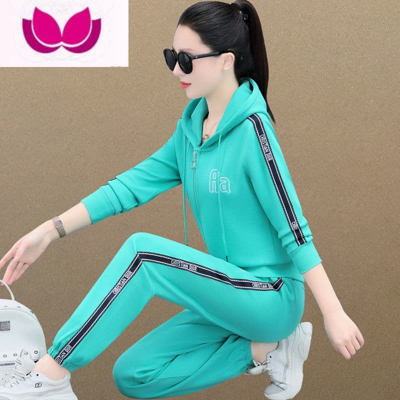 七斓运动套装女2023新款时尚开衫连帽跑步服长袖休闲卫衣套图片
