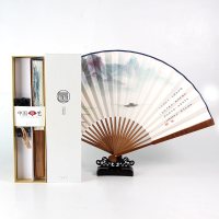 扇子折扇 中国风男士复古风礼品扇特色手工艺品宣纸折叠扇子定制 三维工匠 (泉笙)折扇+扇套[礼盒装]