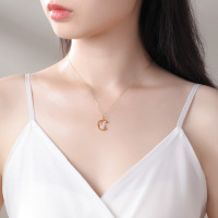 印象眸 足金镶和田玉吊坠 女款羊脂白玉月亮兔生肖兔子玉坠 附证书