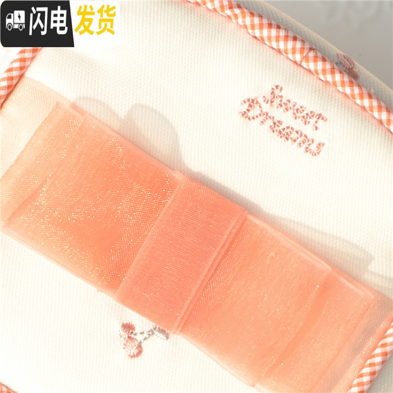 三维工匠日系GP可爱网纱蝴蝶结樱桃刺绣首饰盒手拿包便捷收纳耳钉项链饰品收纳盒高清大图