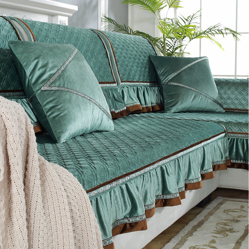 家柏饰(CORATED)毛绒沙发垫四季通用皮沙发防滑坐垫子简约现代时尚沙发套罩 暖熙-浅咖 70*70cm+花边高清大图