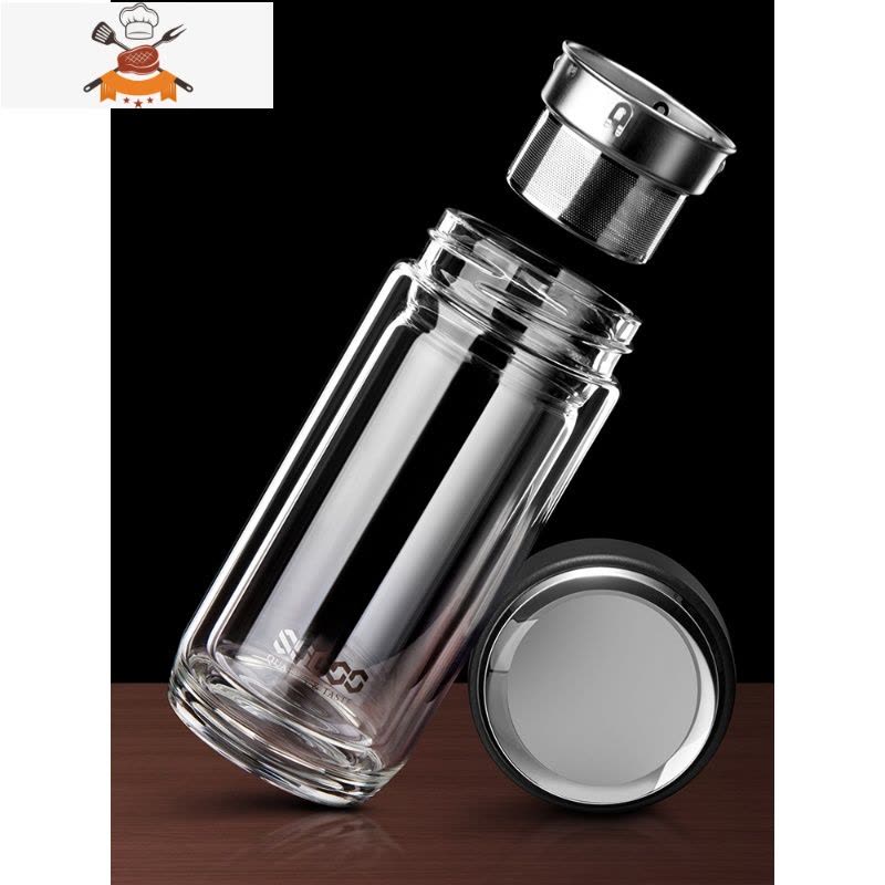 玻璃杯男保温防摔透明水杯家用双层隔热泡茶杯子定制 敬平图片