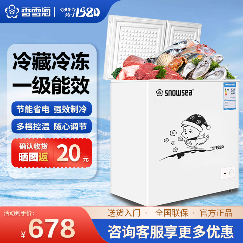 香雪海 168升 冰柜小型家用 一级能效 冰柜 冷柜家用顶开门 卧式冷柜冷冻冷藏转换 双温柜 BCD-168A