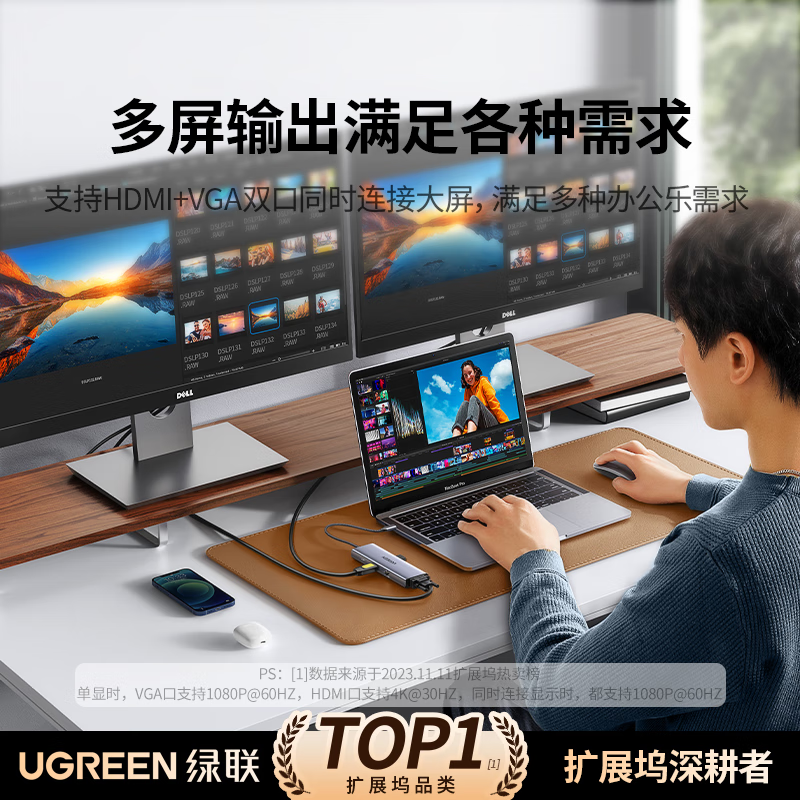 绿联(UGREEN)Type-C扩展坞USB-C读卡器雷电4拓展坞HDMI网口转接HUB分线器通用苹果15/16MacB高清大图