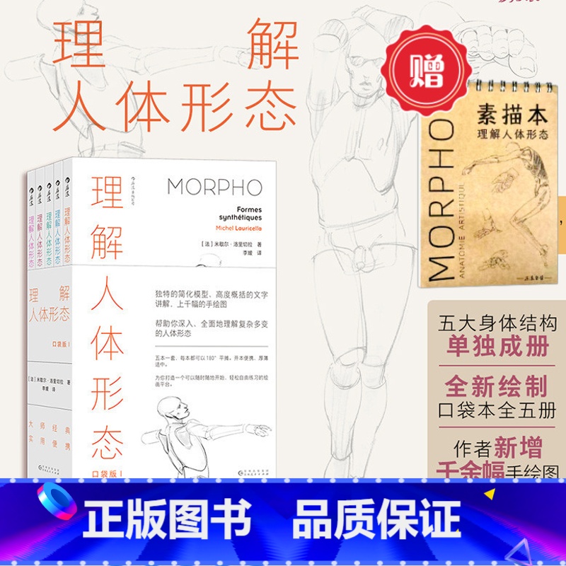 [正版]赠素描本《理解人体形态续作口袋版5册》 千余幅全新手绘图 骨骼肌肉人体艺用解剖素描艺术书籍