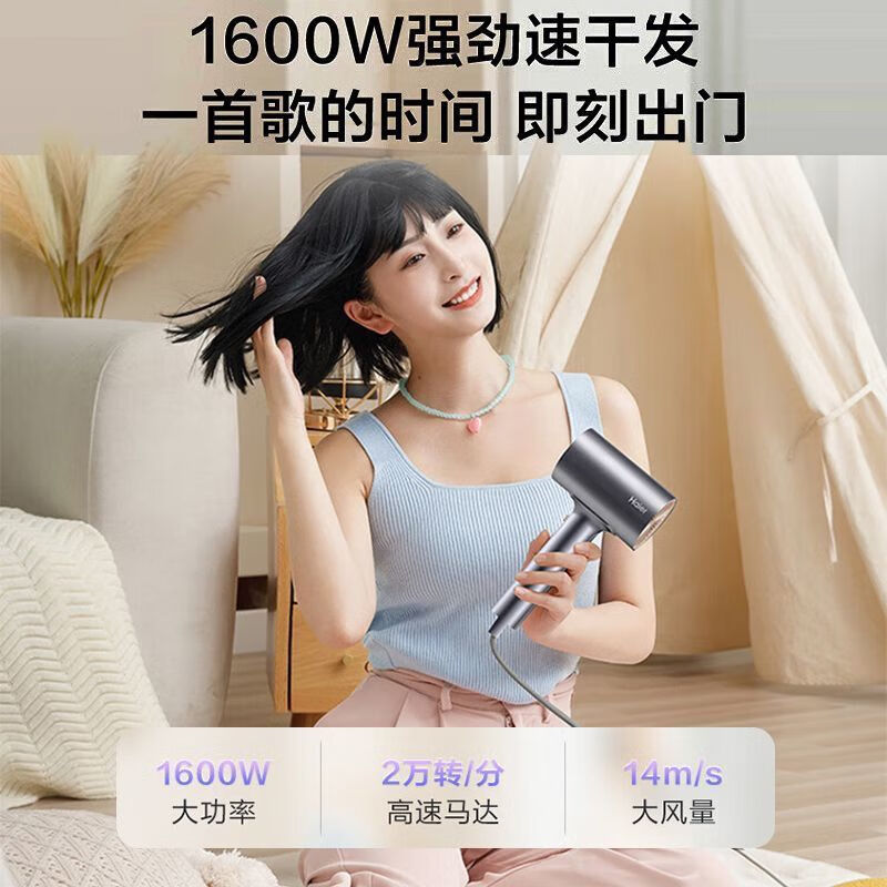 海尔吹风机家用风力恒温速干大功率静音负离子护发学生宿舍升级款 HFVC2-XYY星蕴银高清大图