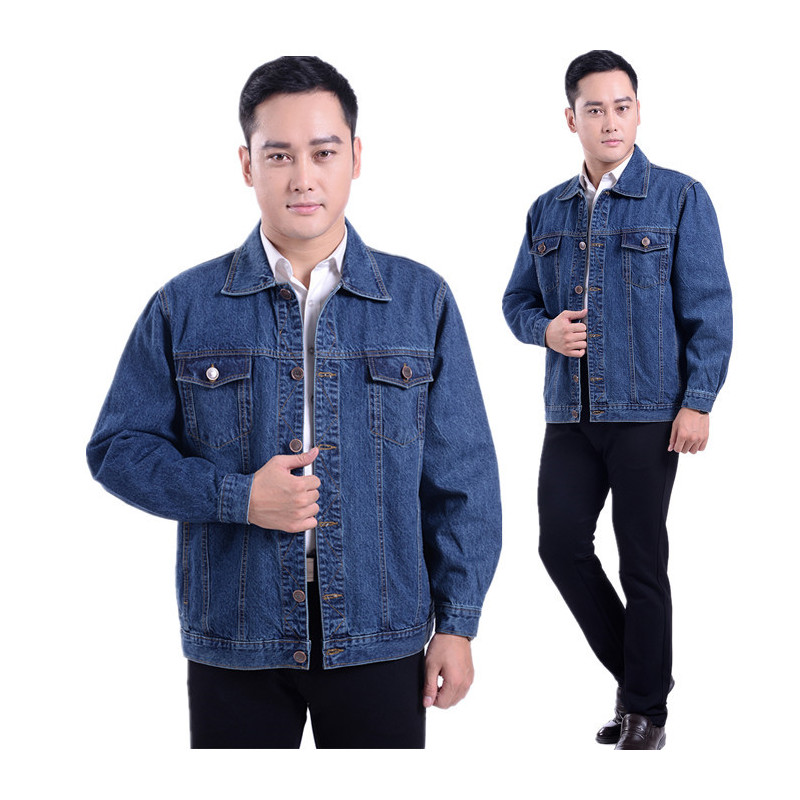 中老年牛仔夹克上衣春秋款男式长袖工作服大码宽松中年男士牛仔褂