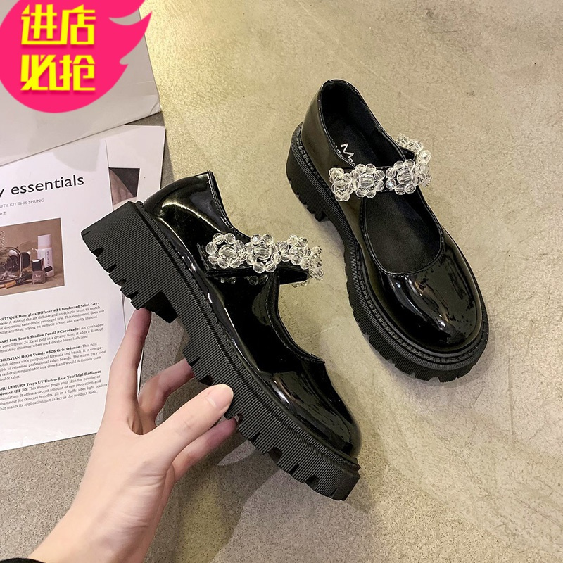 金三志小皮鞋女英伦风2021春季新款日系花朵娃娃鞋Lolita厚底玛丽珍单鞋休闲鞋