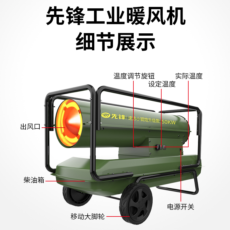 先锋柴油取暖器燃油暖风机养殖场工业热风机大功率烘干大棚热风炉 SFY25-20A 25KW油烟分离+油嘴+10米温控线高清大图