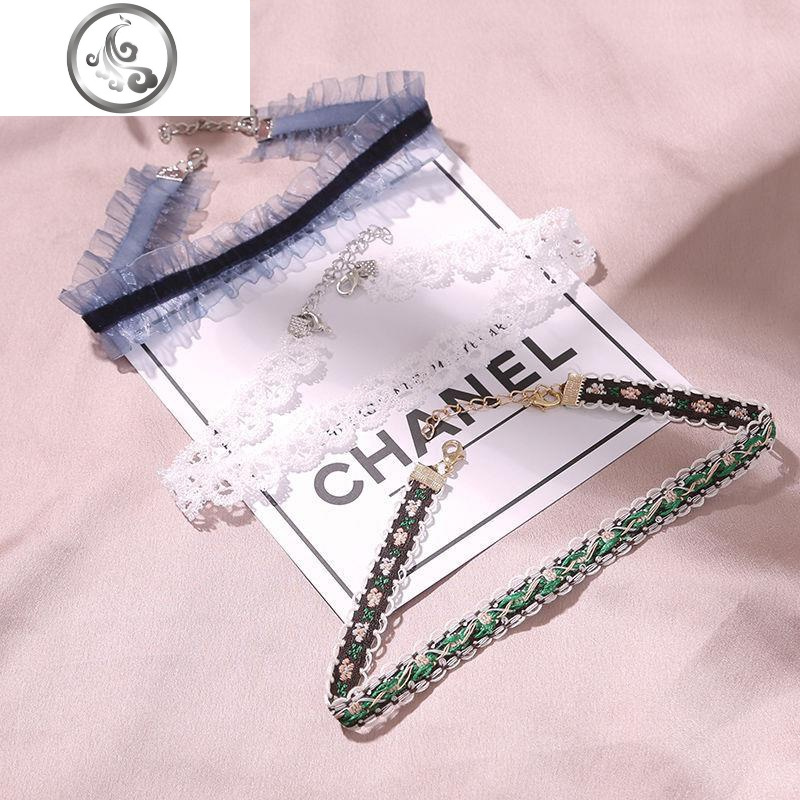 粉色锁骨链项链女学生韩版简约闺蜜蕾丝项圈性感颈带网红脖子饰。高清大图