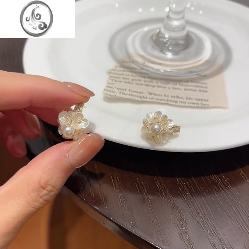 JiMi独特轻奢珍珠花朵耳环小众设计感高级925银针耳钉2023新款女