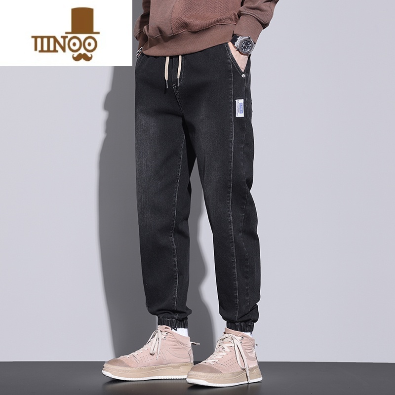 YANXU男士潮牌做旧水洗牛仔裤子宽松束脚哈伦长裤高端痞帅休闲裤高清大图