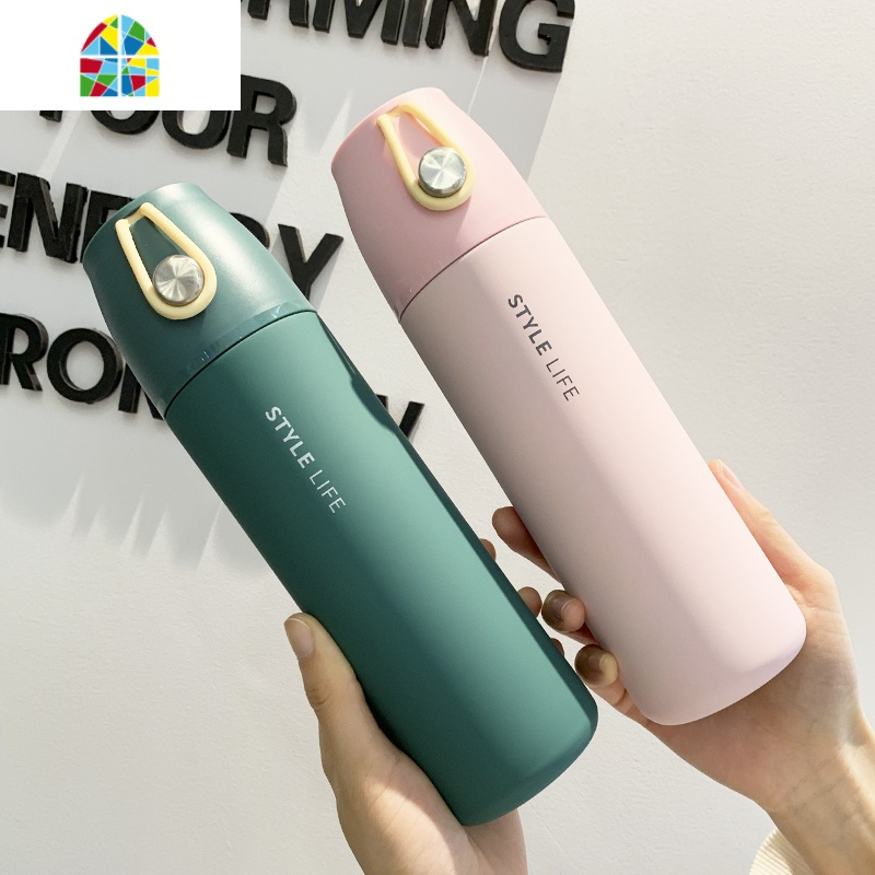 保温杯女男学生简约创意潮流水杯清新森系便携ins个性瓶带盖杯子 FENGHOU 莱特粉色+杯套+杯刷