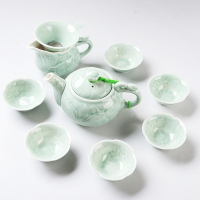 苏氏陶瓷(SUSHI CERAMICS)青釉瓷功夫茶具10头小荷口陶瓷茶杯茶具套装