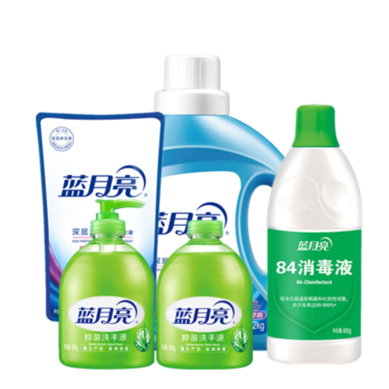 蓝月亮洗衣液(瓶2kg*1+袋1kg*2)+洗手液(500g+500g)+消毒液600g-81000823清洁去污