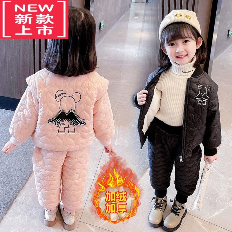 可莉允宝宝棉衣套装女加厚2022新款冬季洋气儿童棉服棉裤两件套女童冬装图片