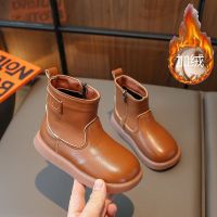 儿童靴子年冬季新款加绒女宝靴棉靴时尚皮靴童靴女童短靴 23码鞋内长15.0cm 深棕色