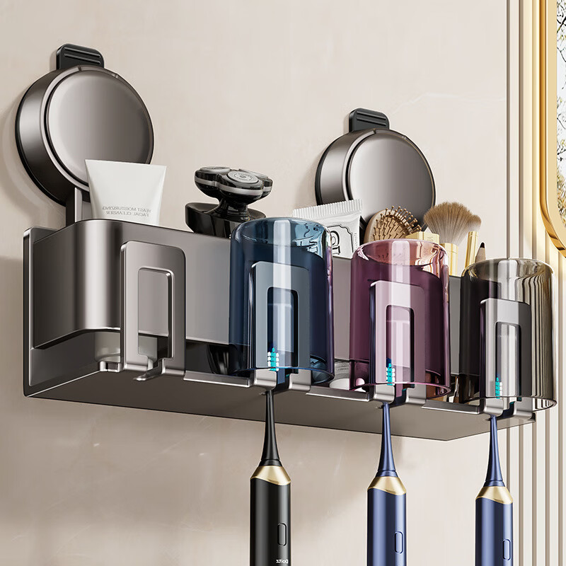 丽佳邦家用吸盘牙刷置物架挤牙膏器高清大图