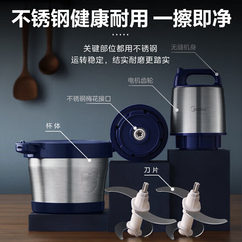 美的(Midea)绞肉机家用商用5升绞肉机辅食机婴儿宝宝辅食料理搅碎机研磨打泥神器便携绞肉机捣蒜器MJ-BL90R03高清大图